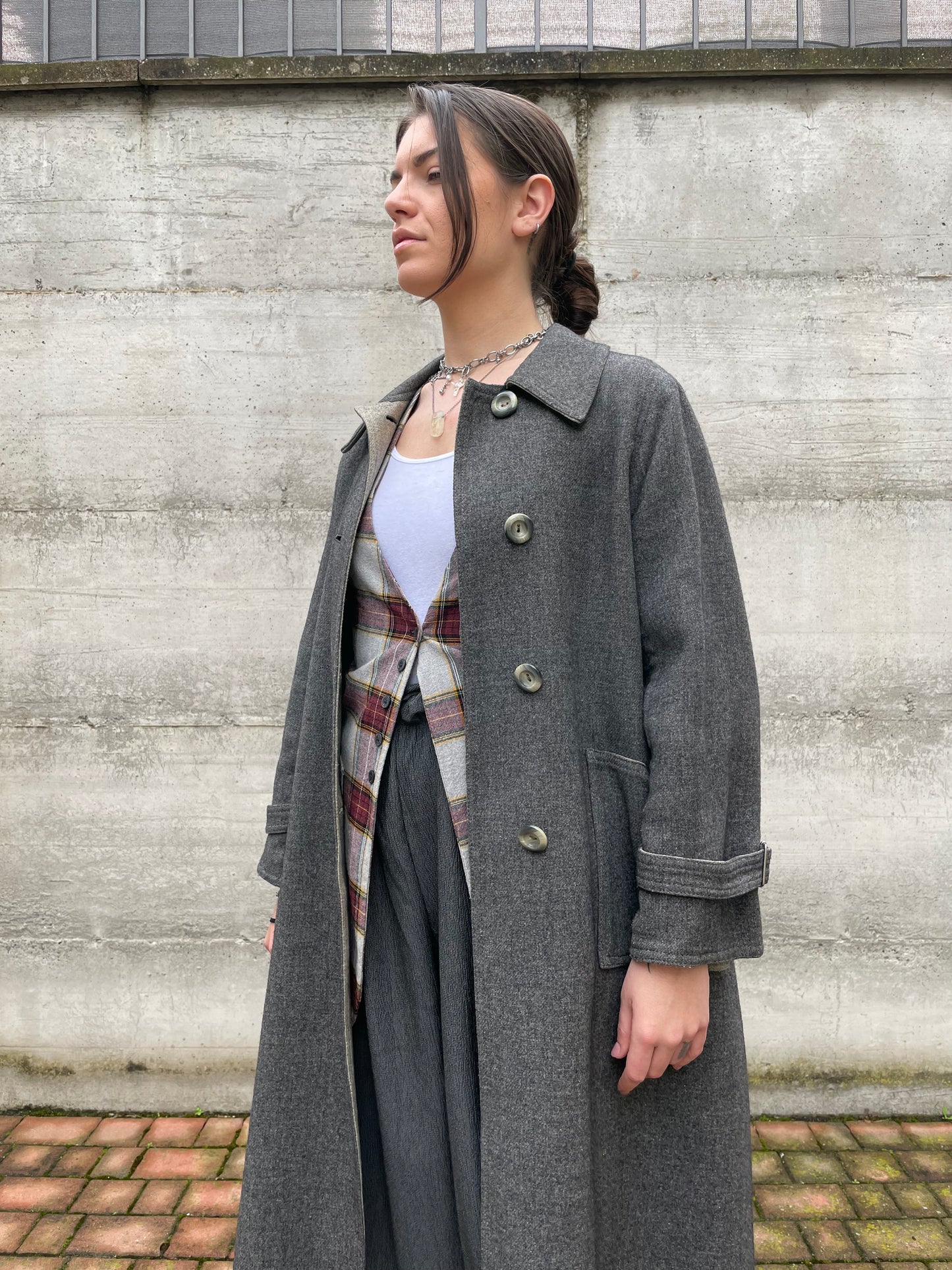 Spolverino mezza stagione lana cotta grigio - M