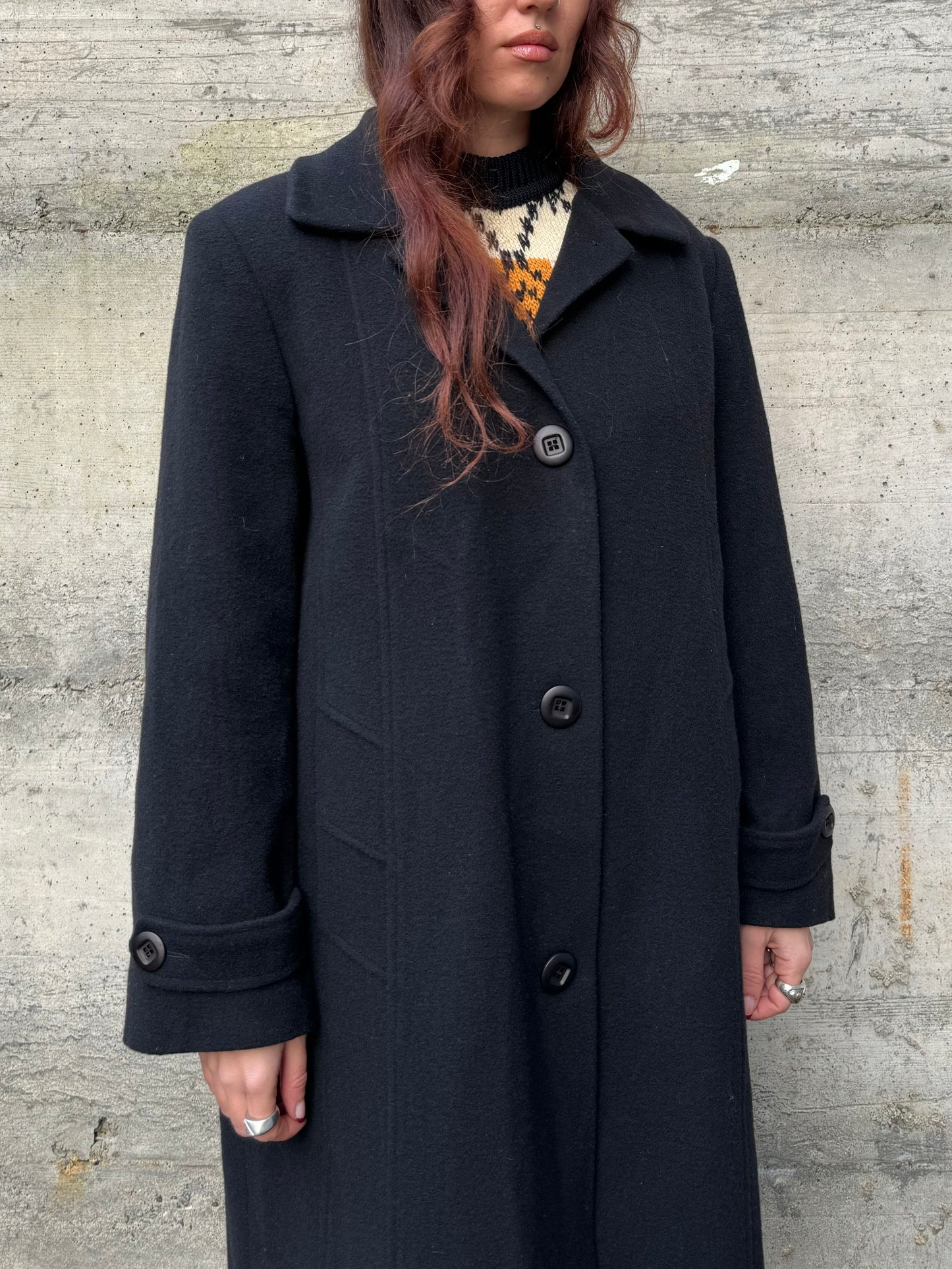 Cappotto sartoriale donna monopetto nero, in misto lana e cashmere