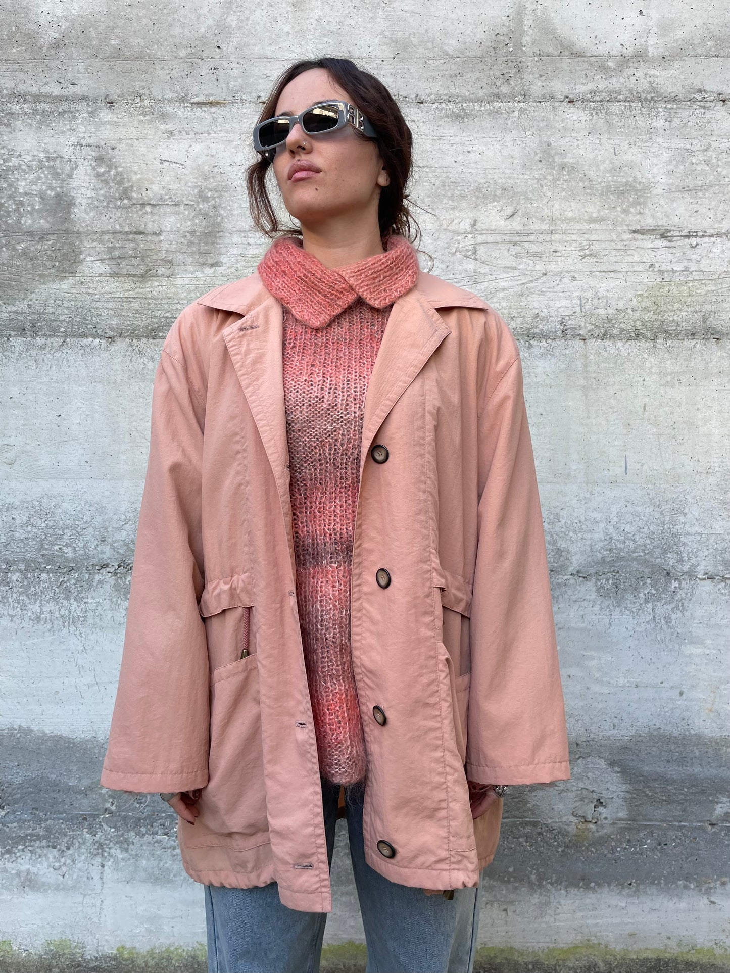 Giacca a vento foderata con coulisse rosa salmone