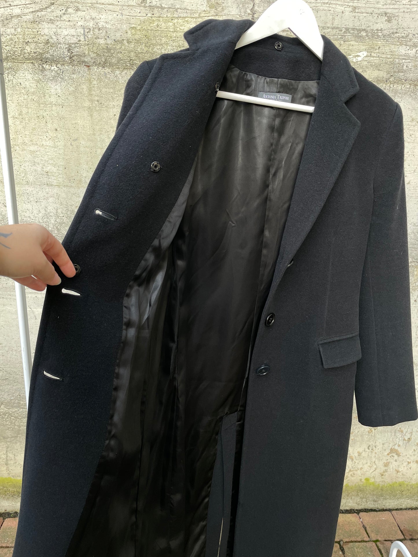 Cappotto nero sfiancato sartoriale 100% lana - taglia S