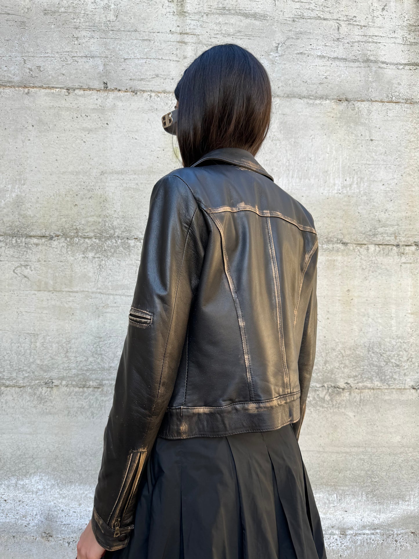 Biker slim in vera pelle nappata effetto used