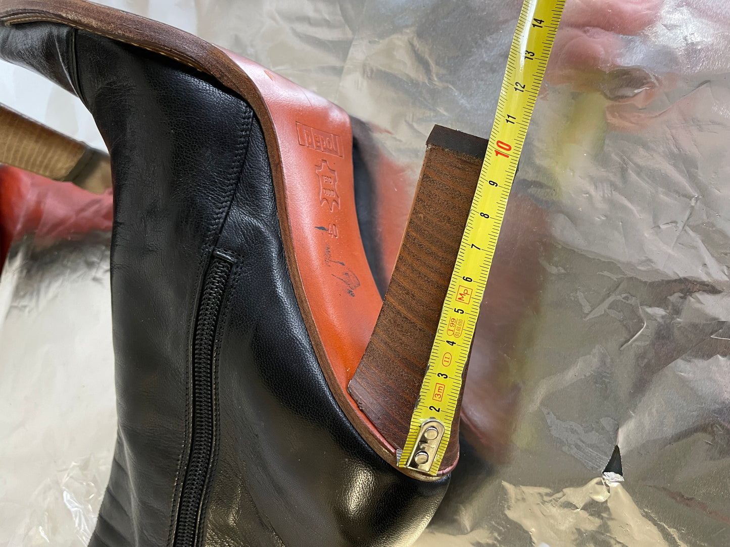 EU 40 - Ankle boots vera pelle neri a punta, tacco grosso 10cm