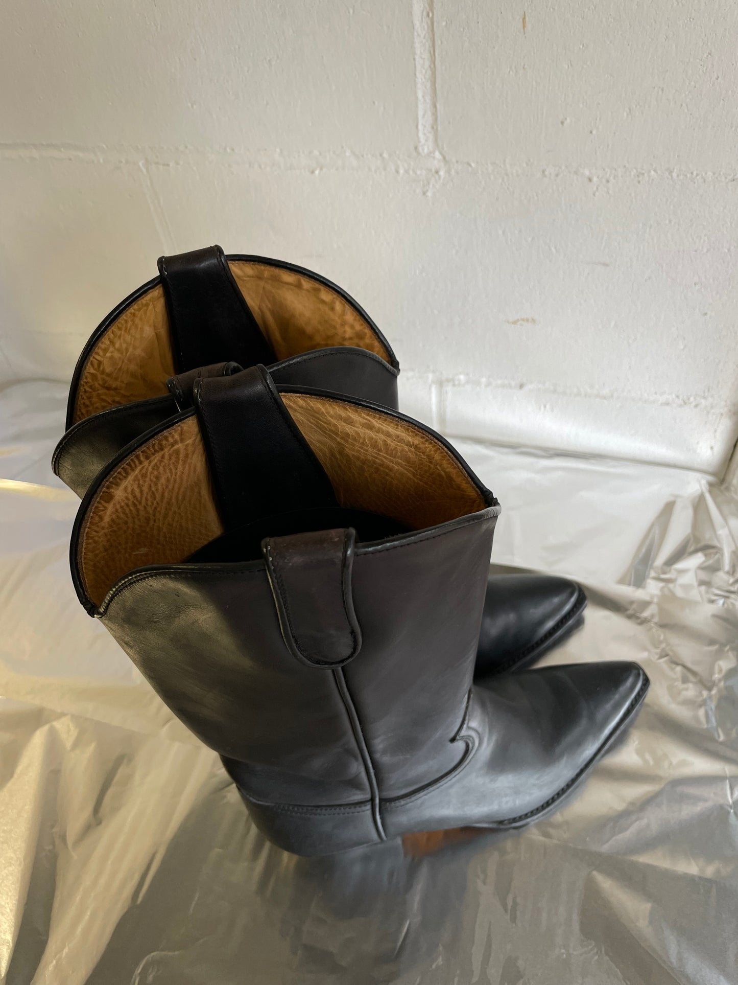 EU 39.5/40 - Texano vintage vera pelle nero liscio, tacco basso