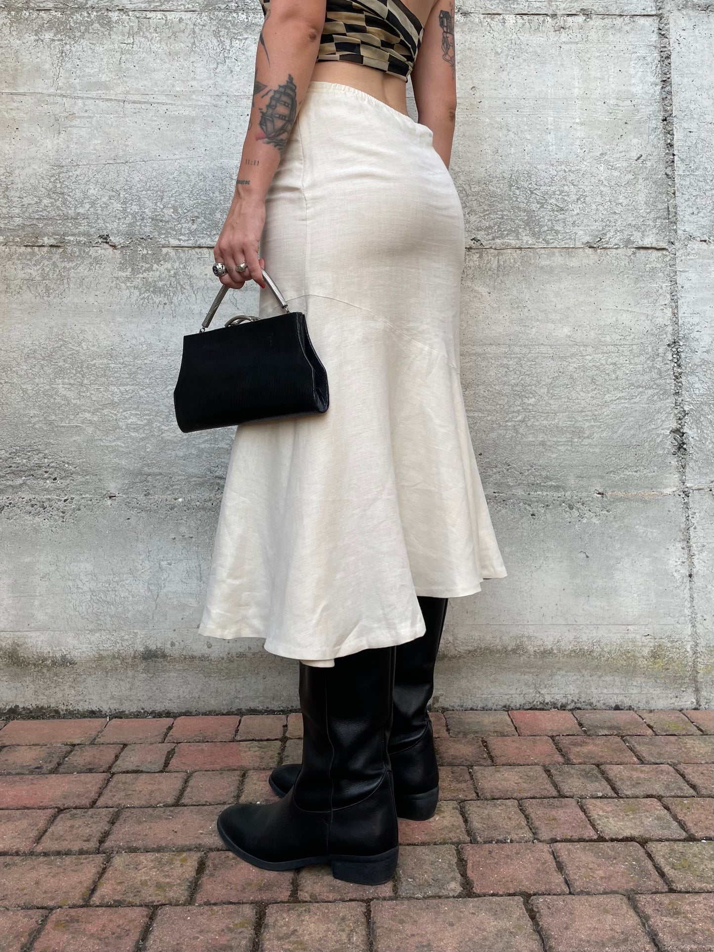 Gonna Y2K midi burro 100% lino, sartoriale Made in Italy, taglia 40it