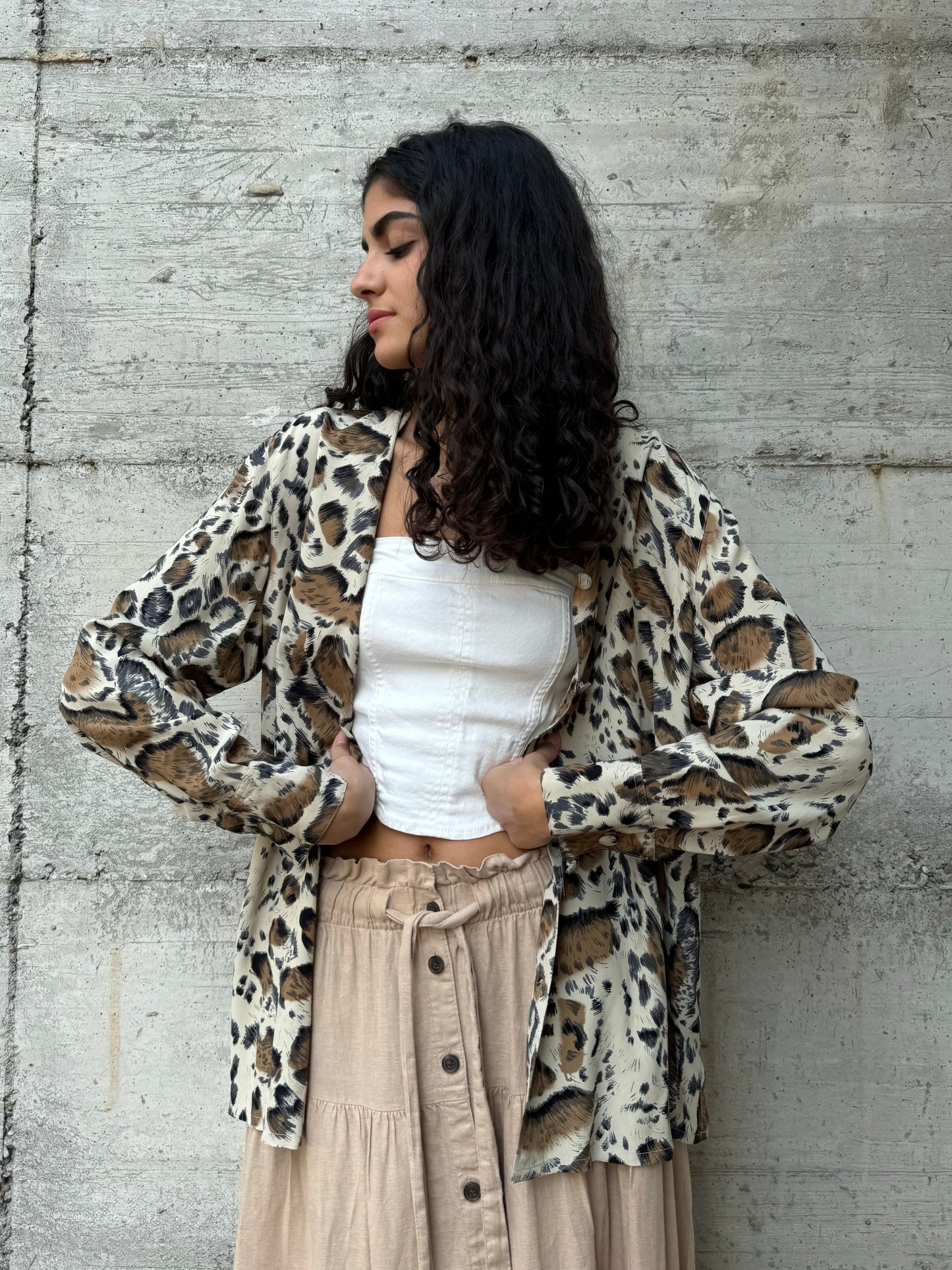 Camicia sartoriale in seta animalier