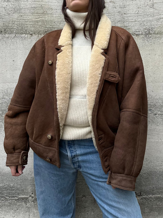 Bomber aviator Shearling marrone, taglia 48it uomo (S/M)