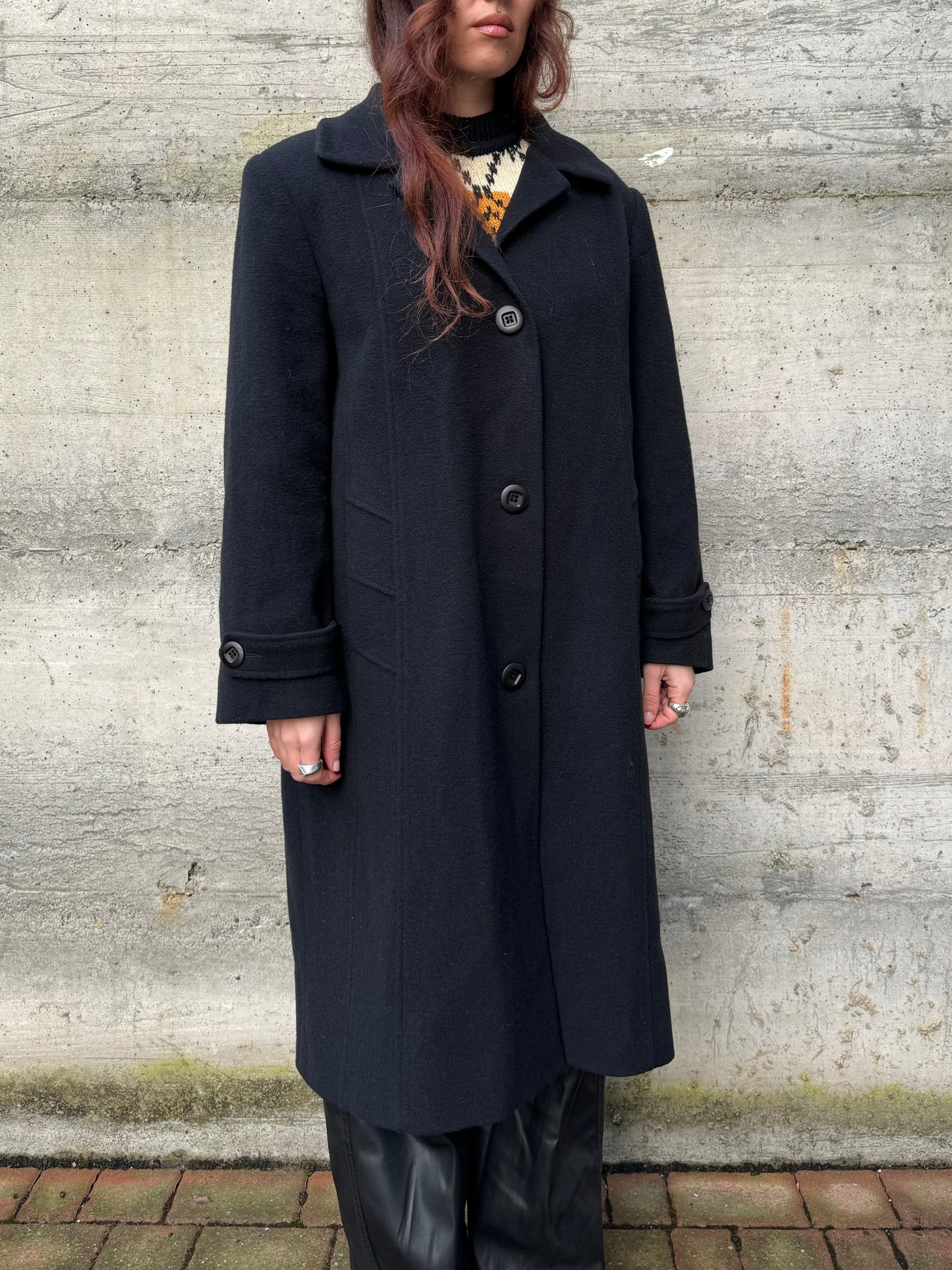 Cappotto sartoriale donna monopetto nero, in misto lana e cashmere