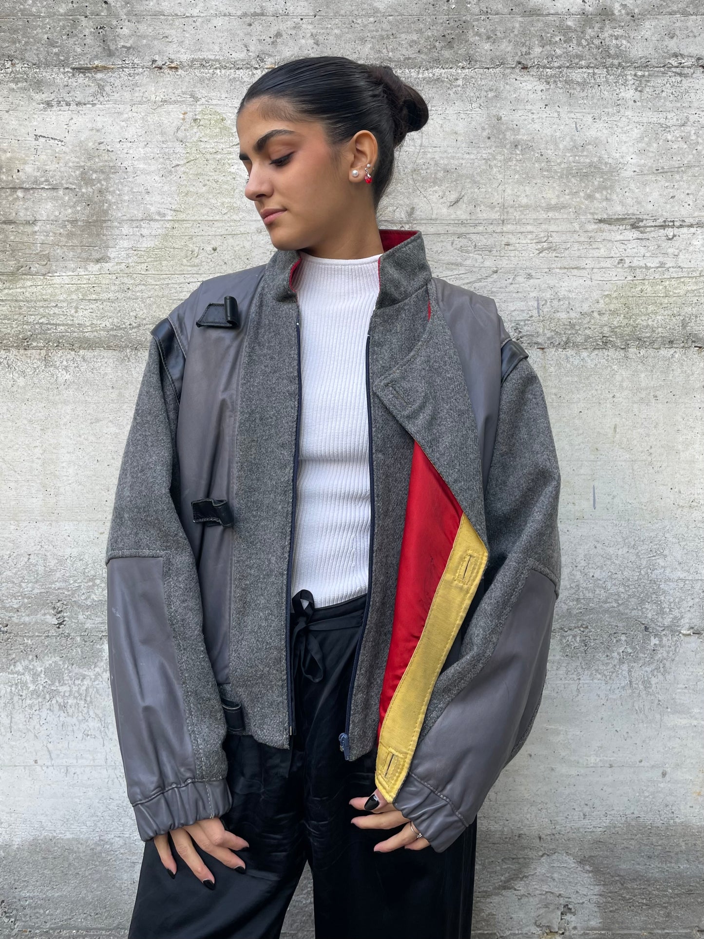 Bomber smanicabile in vera pelle e lana, Primigi 90s