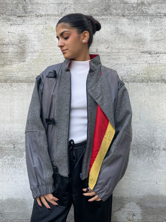 Bomber smanicabile in vera pelle e lana, Primigi 90s