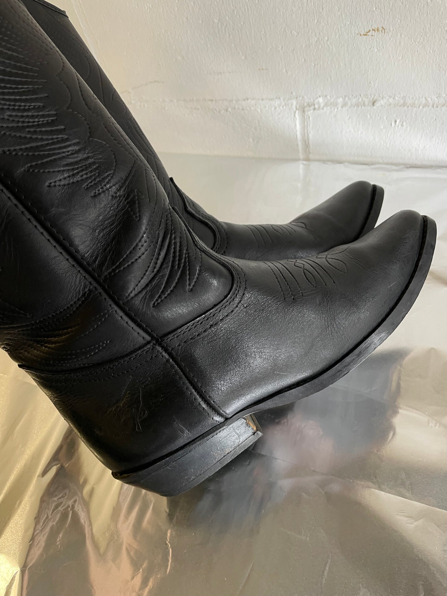 EU 39 - Texano vintage vera pelle nero, originale americano