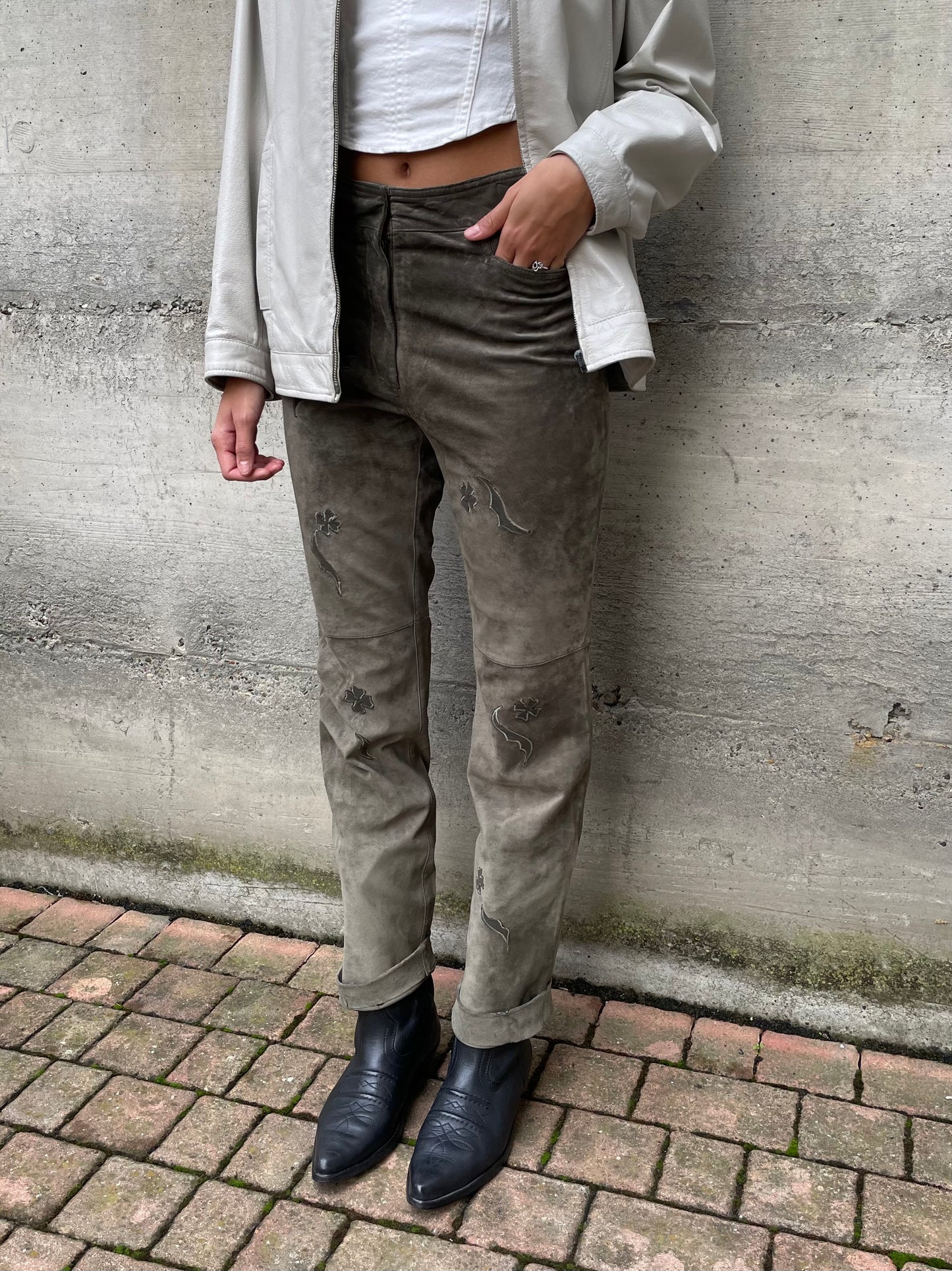 Pantalone skinny a vita alta suede, verde oliva - taglia XS/S