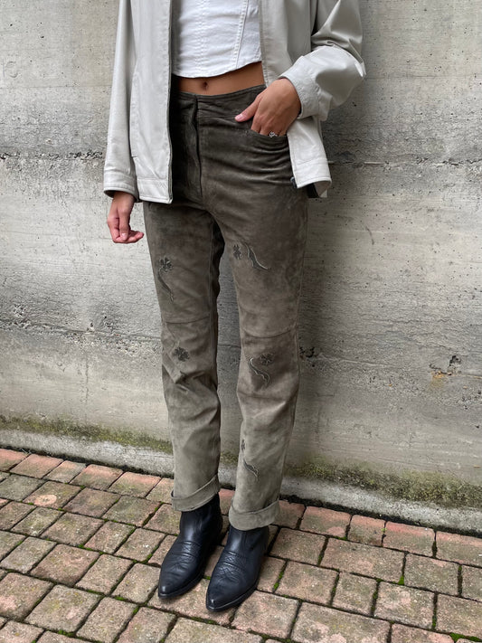 Pantalone skinny a vita alta suede, verde oliva - taglia XS/S