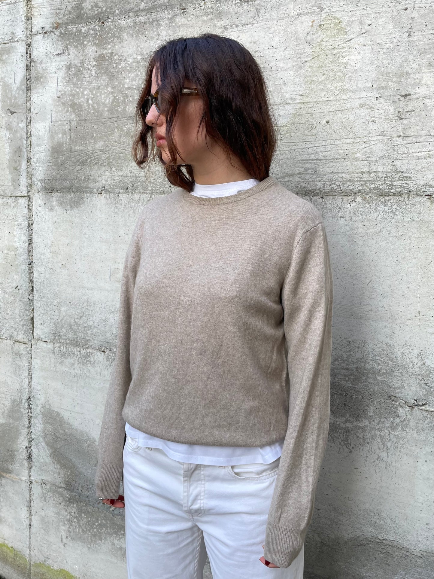 Maglioncino girocollo sabbia 100% cashmere