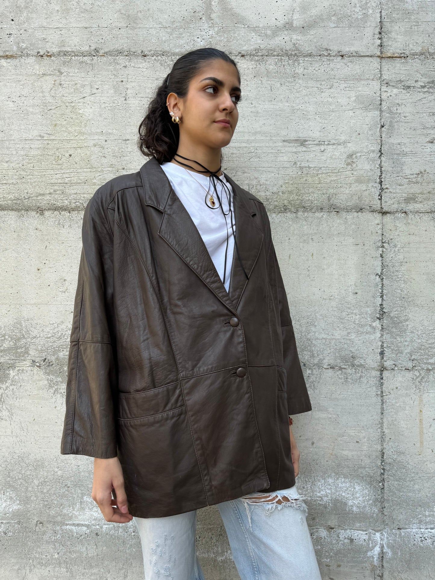 Giacca 80s donna cioccolato in vera pelle nappata