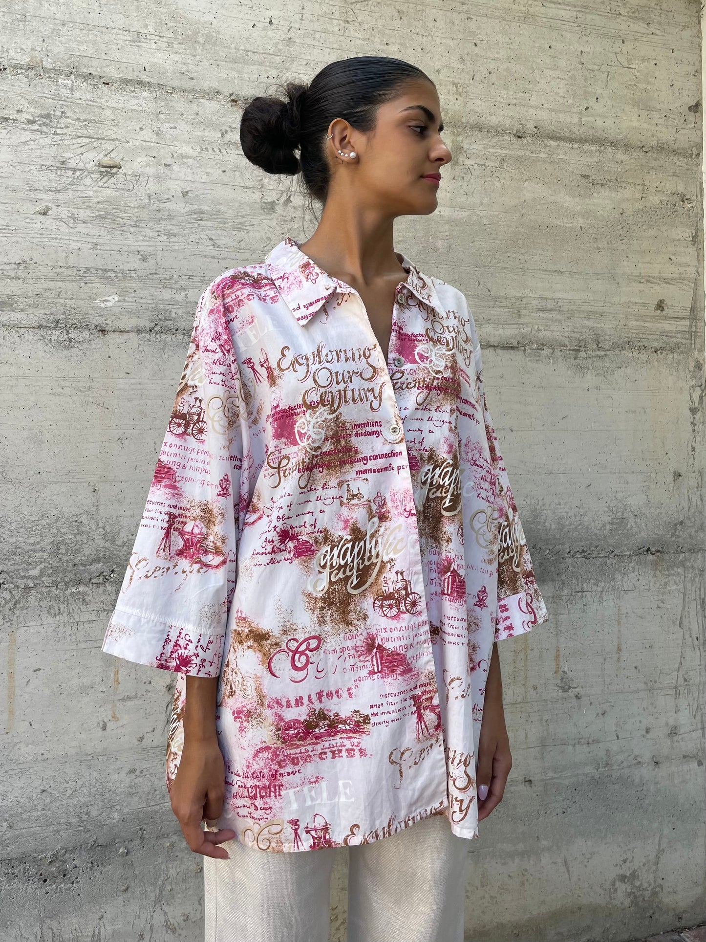 Maxi camicia kimono fantasia 100% cotone, taglia unica