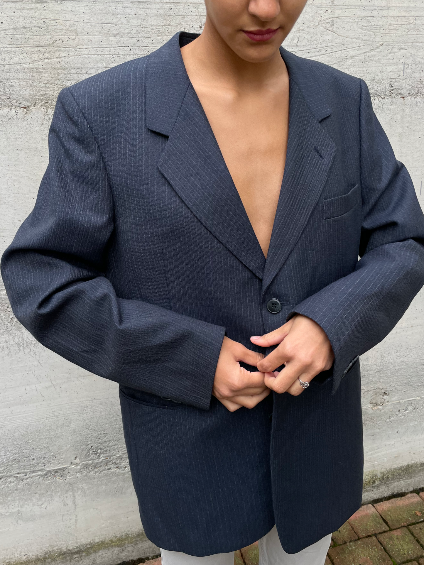 Blazer sartoriale blu navy gessato - taglia S uomo