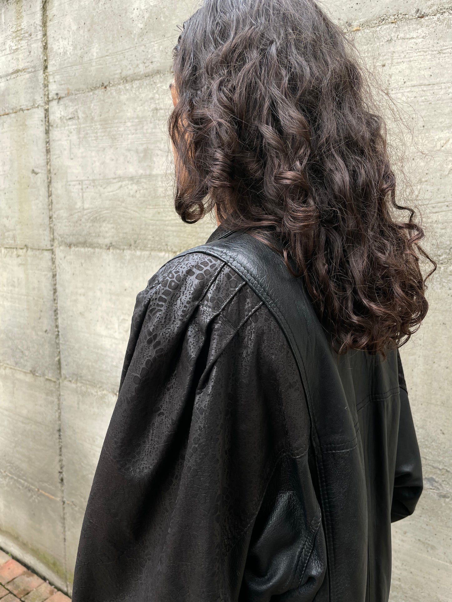 Giacca 80s lavorata in vera pelle nera - taglia M