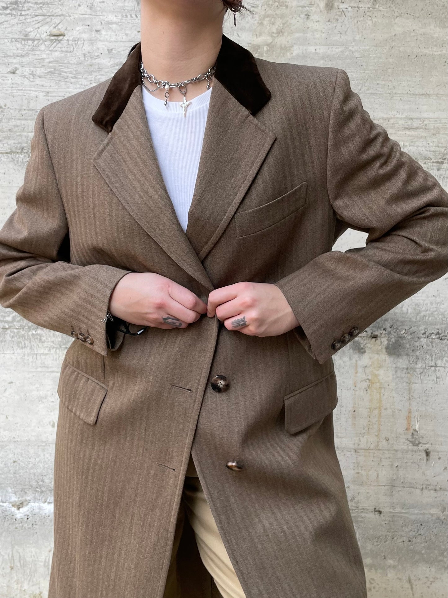 Soprabito cachi gessato mezza stagione 100% lana - 44it donna