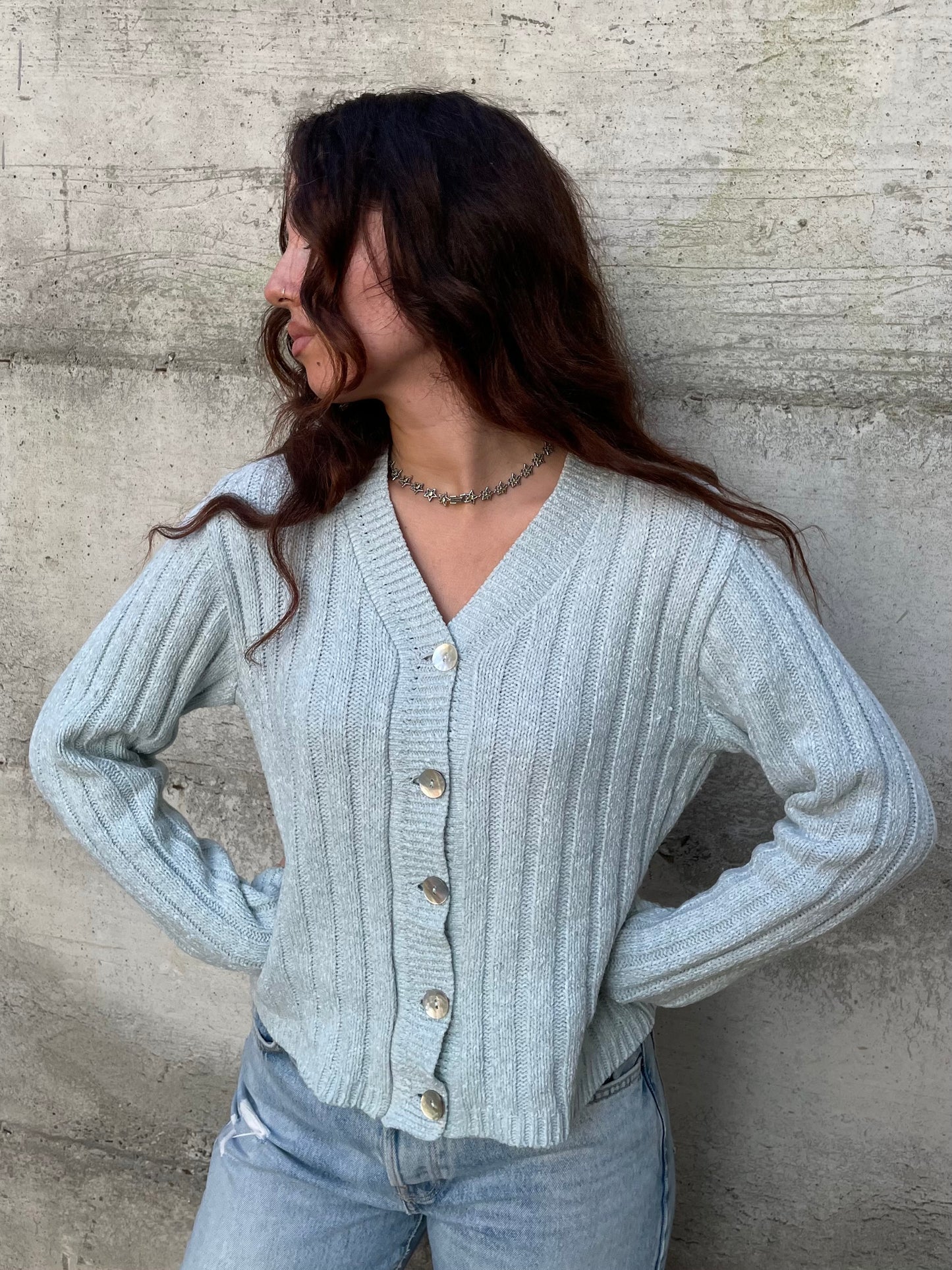 Cardigan turchese 85% lana 15% viscosa - taglia M