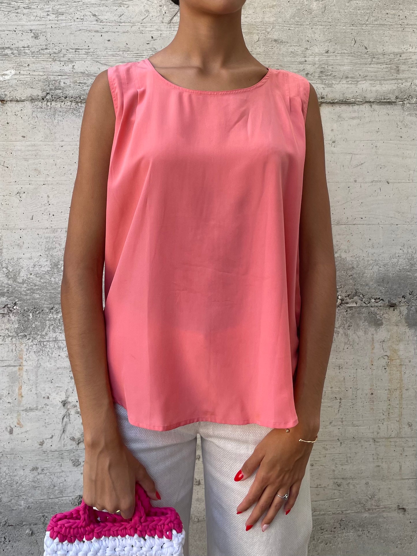 Top scivolato in pura seta salmone - taglia M
