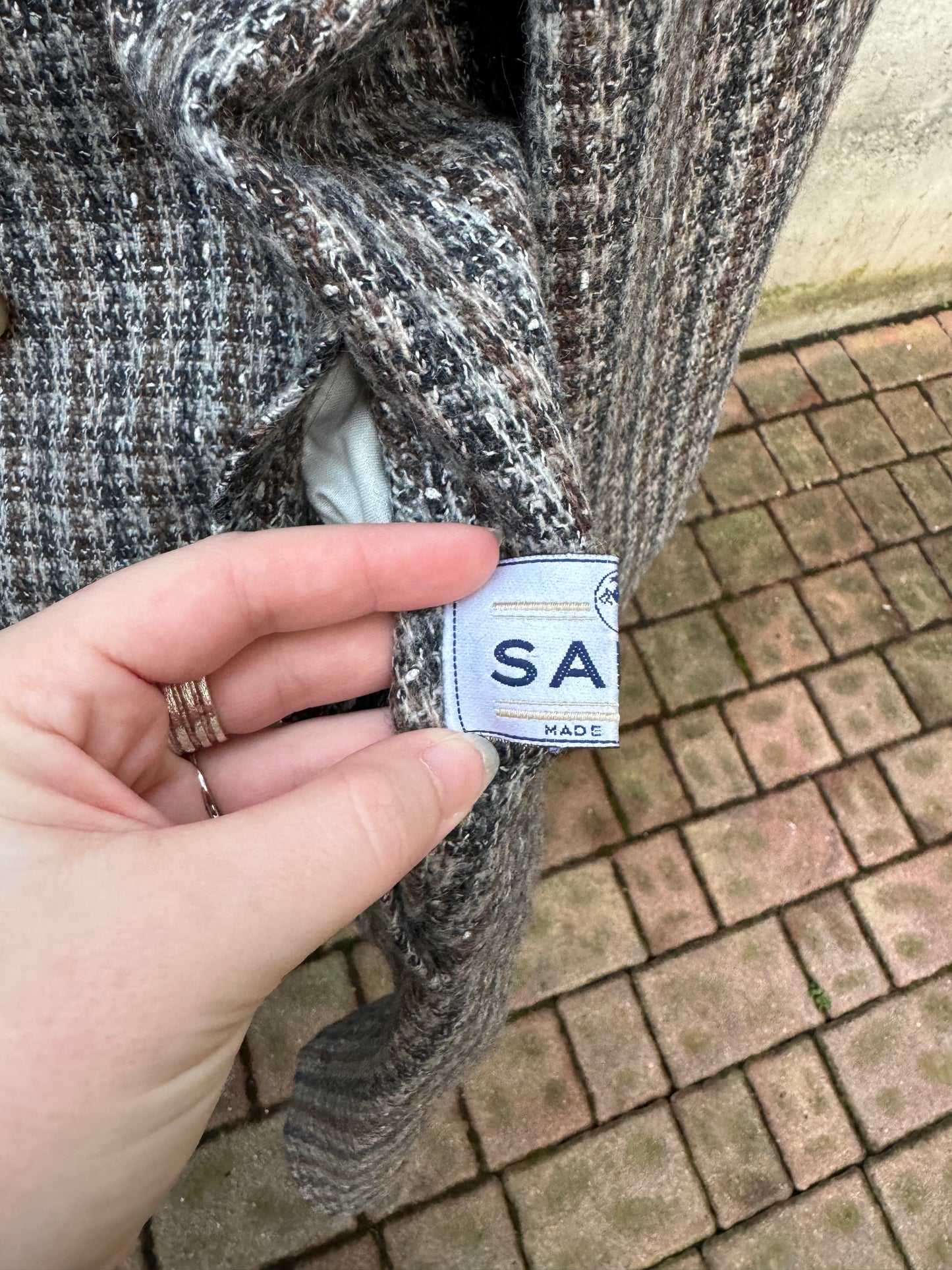 Trenchcoat reversibile monopetto con cintura, lato esterno in lana, lato interno misto cotone