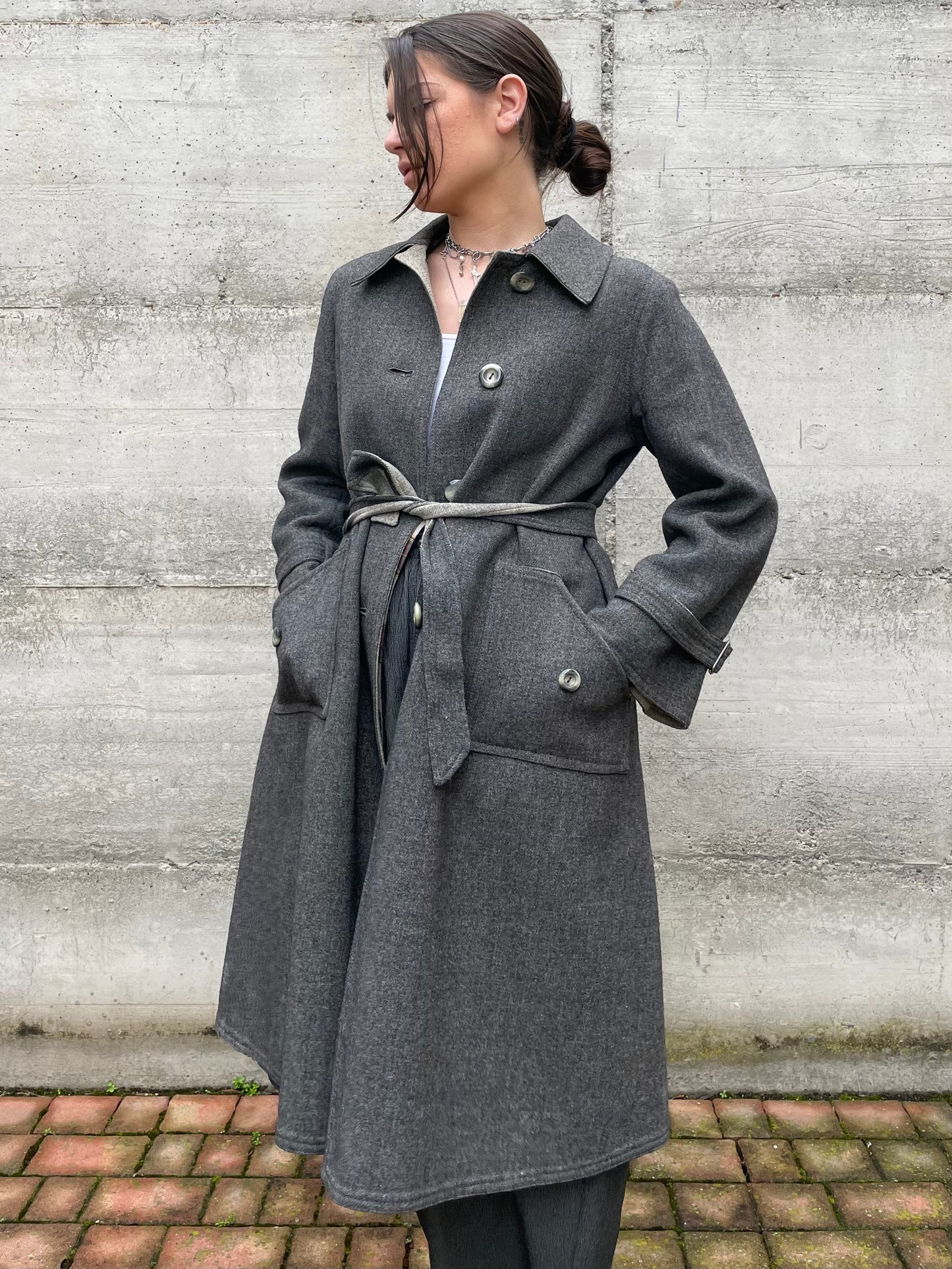 Spolverino mezza stagione lana cotta grigio - M