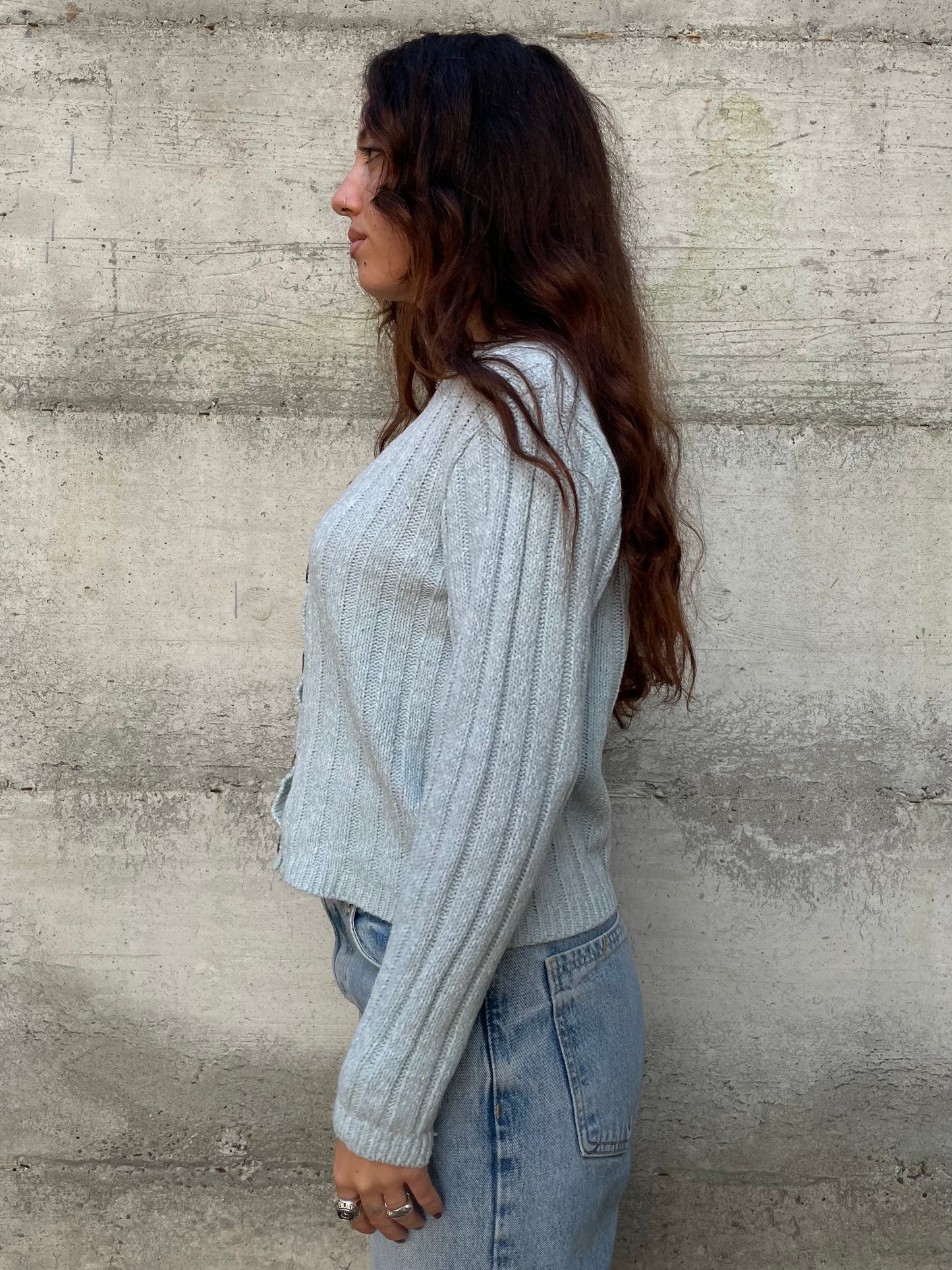 Cardigan turchese 85% lana 15% viscosa - taglia M