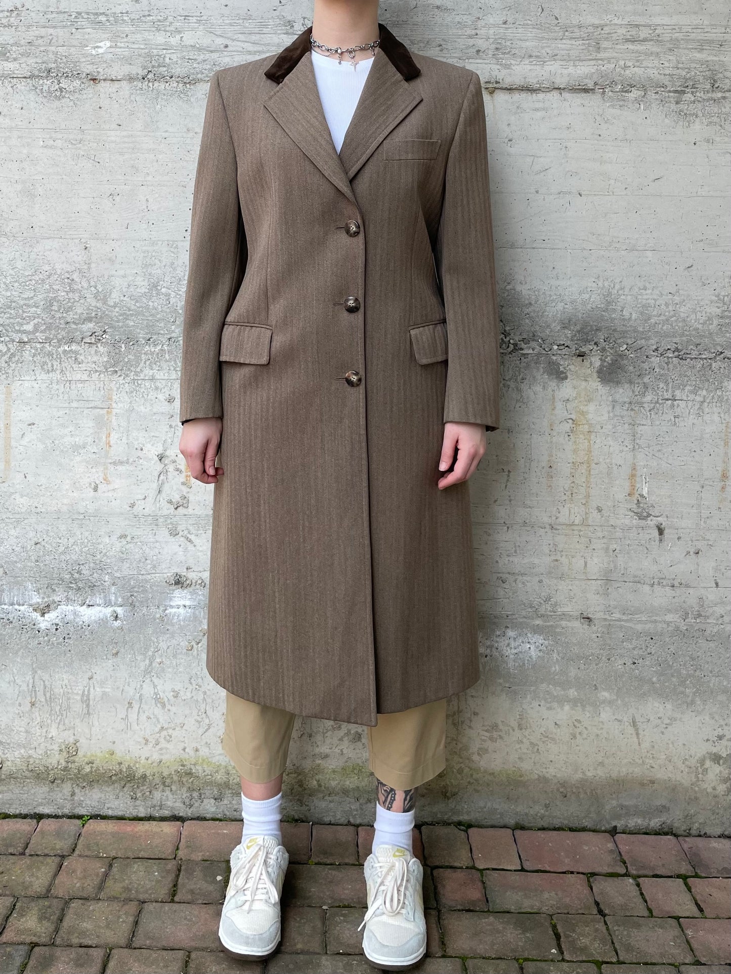 Soprabito cachi gessato mezza stagione 100% lana - 44it donna