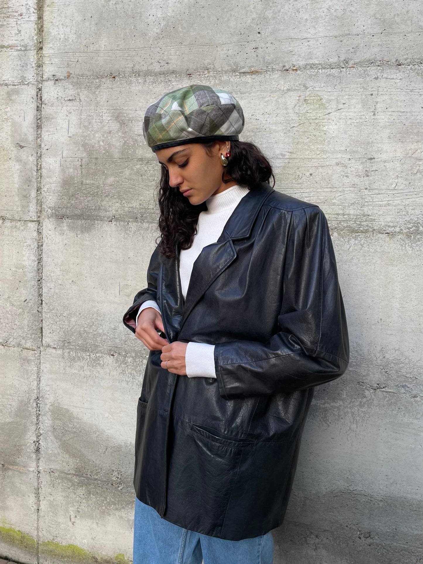 Giacca vera pelle nera 80s liscia