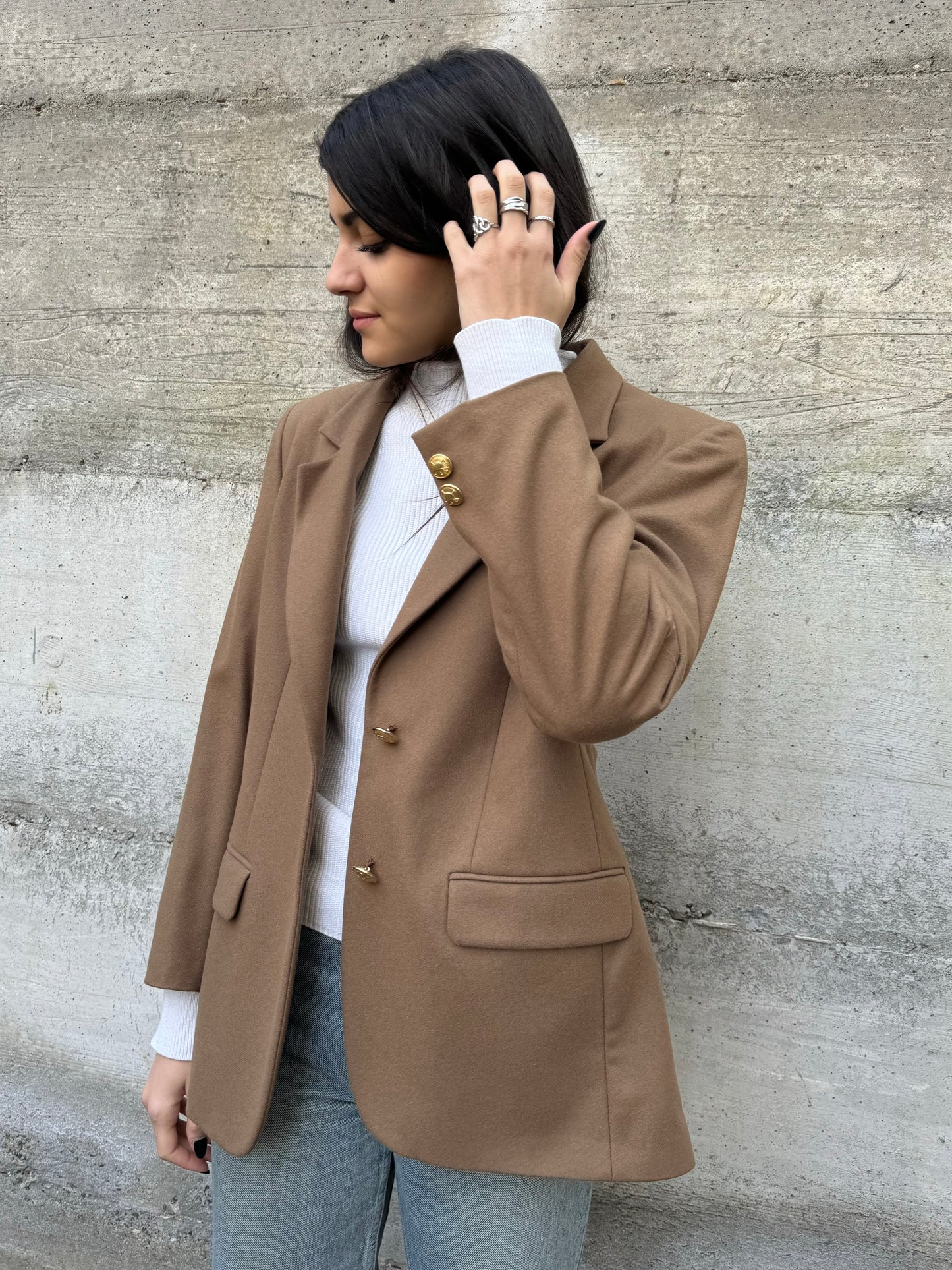 Blazer sartoriale donna in misto lana e cashmere con bottoni dorati