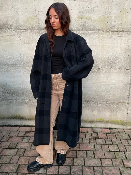 Cappotto Oliver by Valentino tartan grigio scuro, 100% lana - taglia M uomo