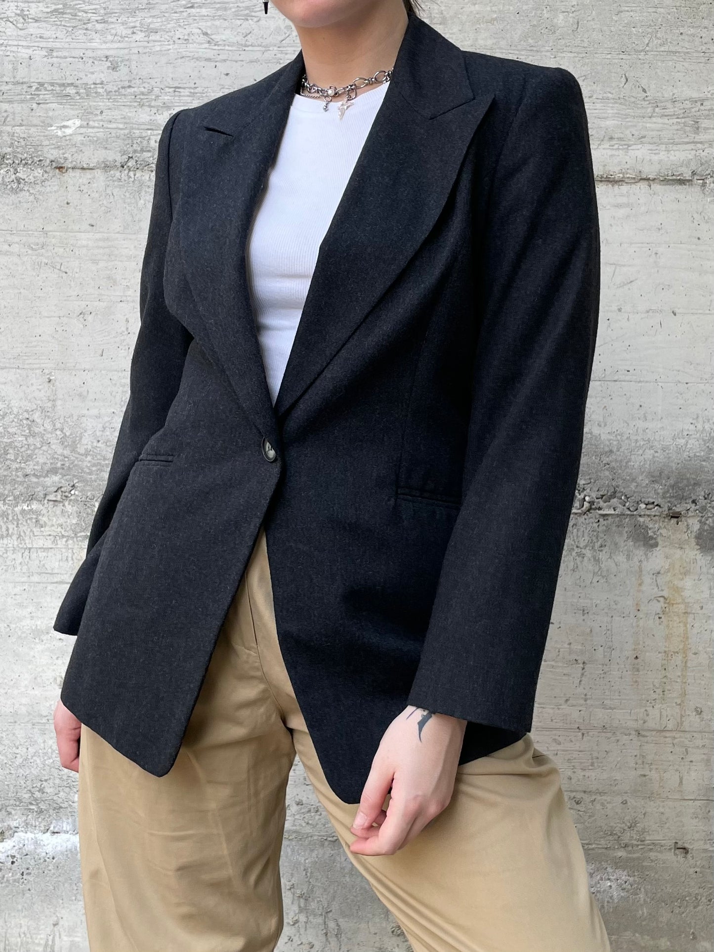 Blazer monopetto lana grigio scuro - 44it donna