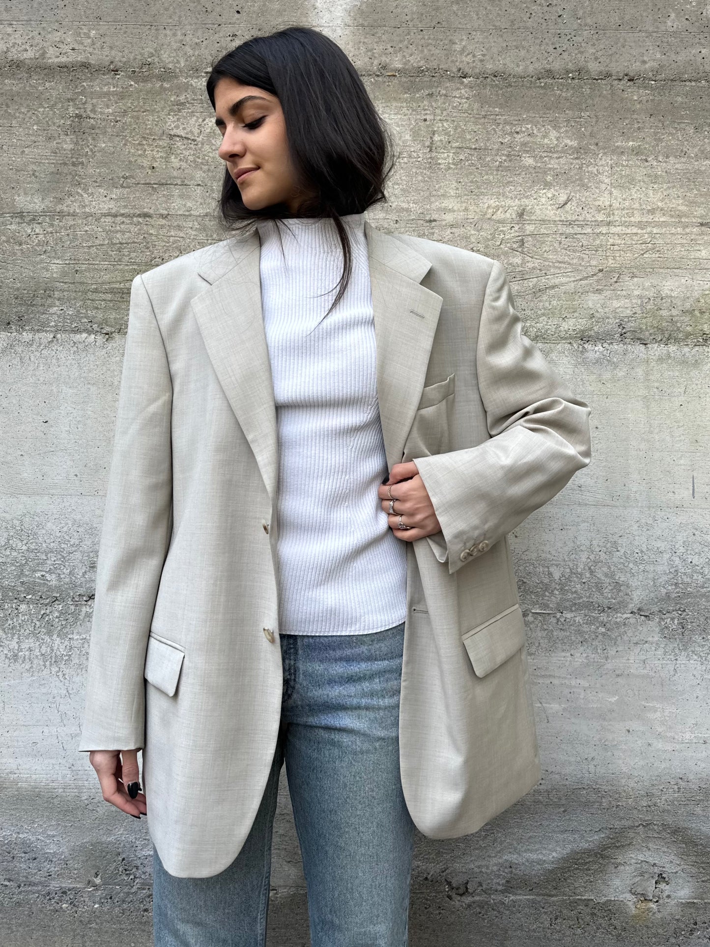 Blazer oversize sabbia in fresco lana