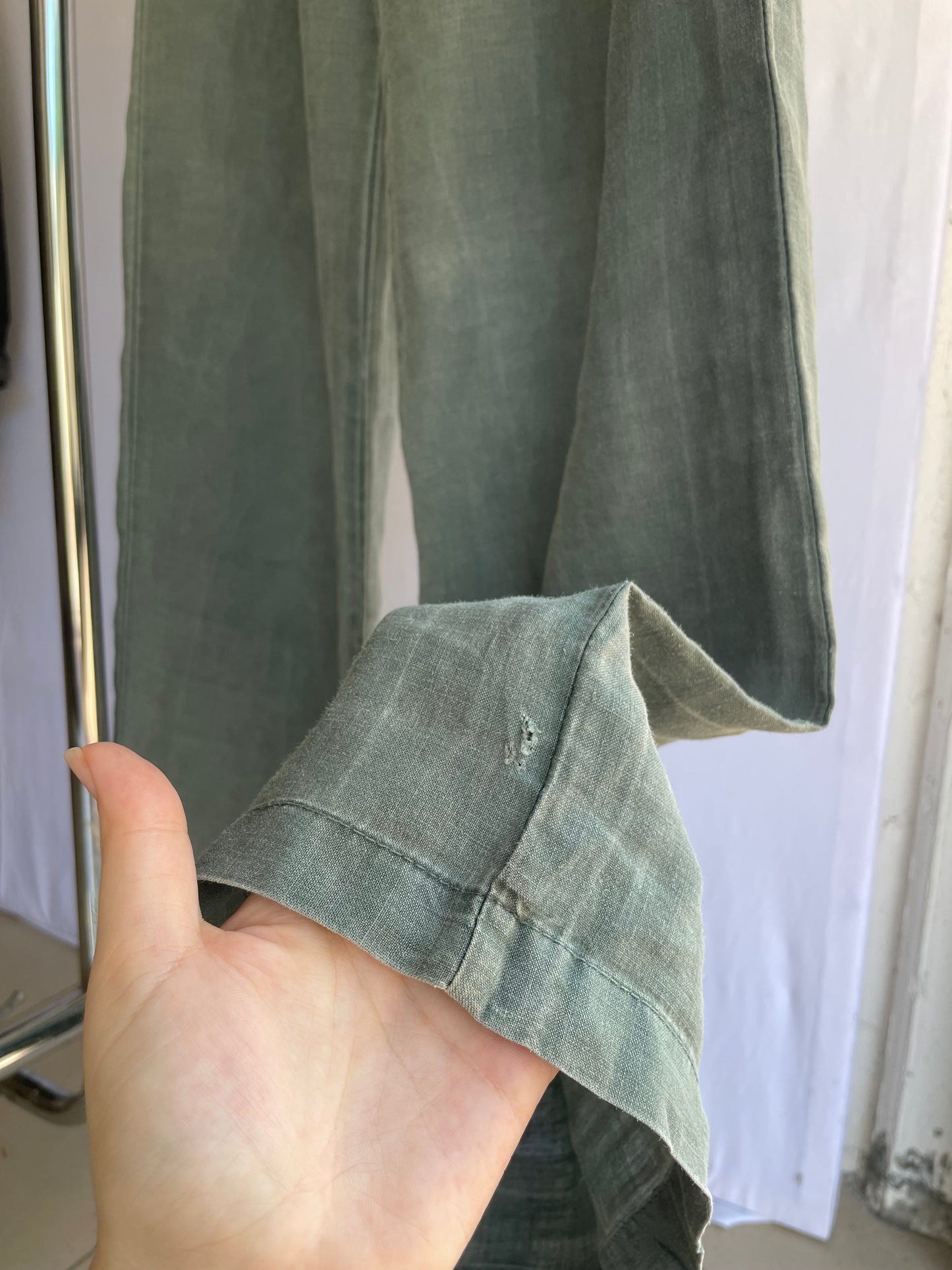 Pantapalazzo verde salvia 100% ramiè, taglia M