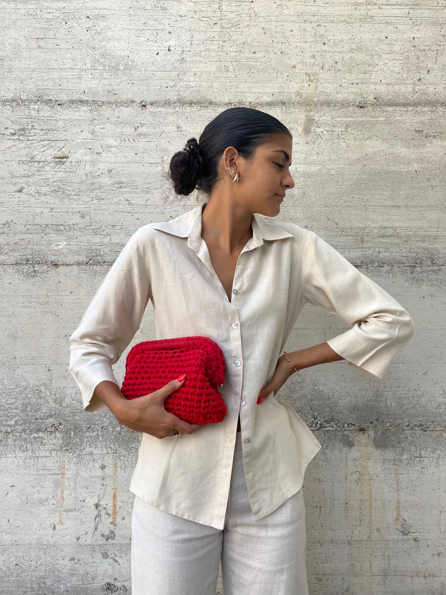 Camicia 100% lino sabbia manica a 3/4 - taglia S