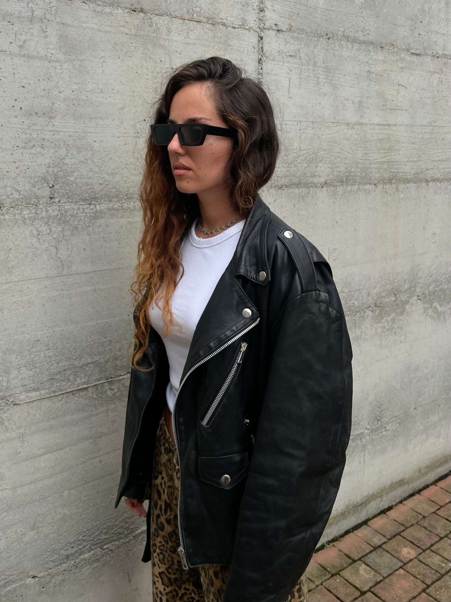 Chiodo vintage vera pelle nero, in nappa leggera, taglia XL