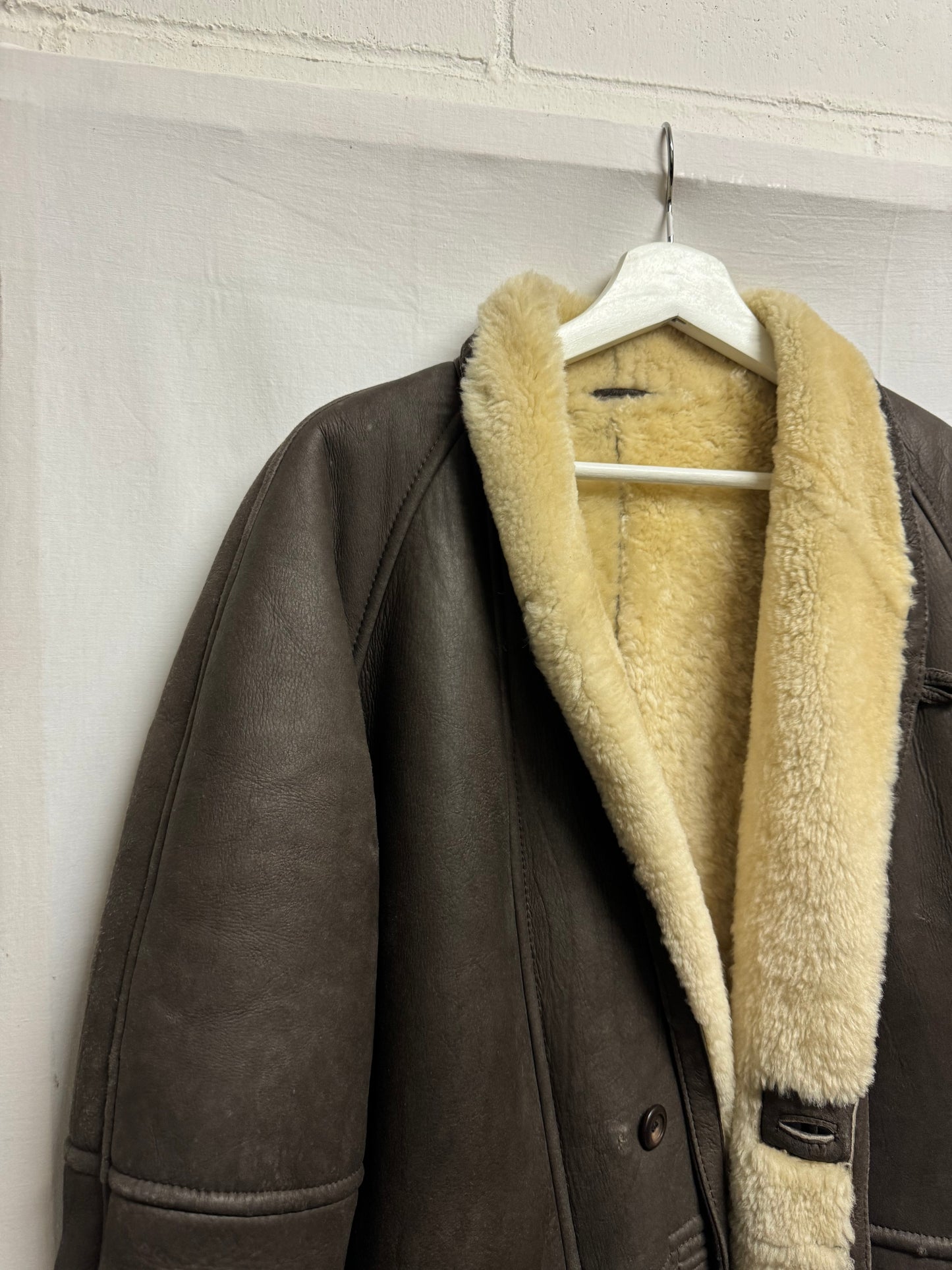 Montone originale Shearling in pelle testa di moro, taglia M uomo