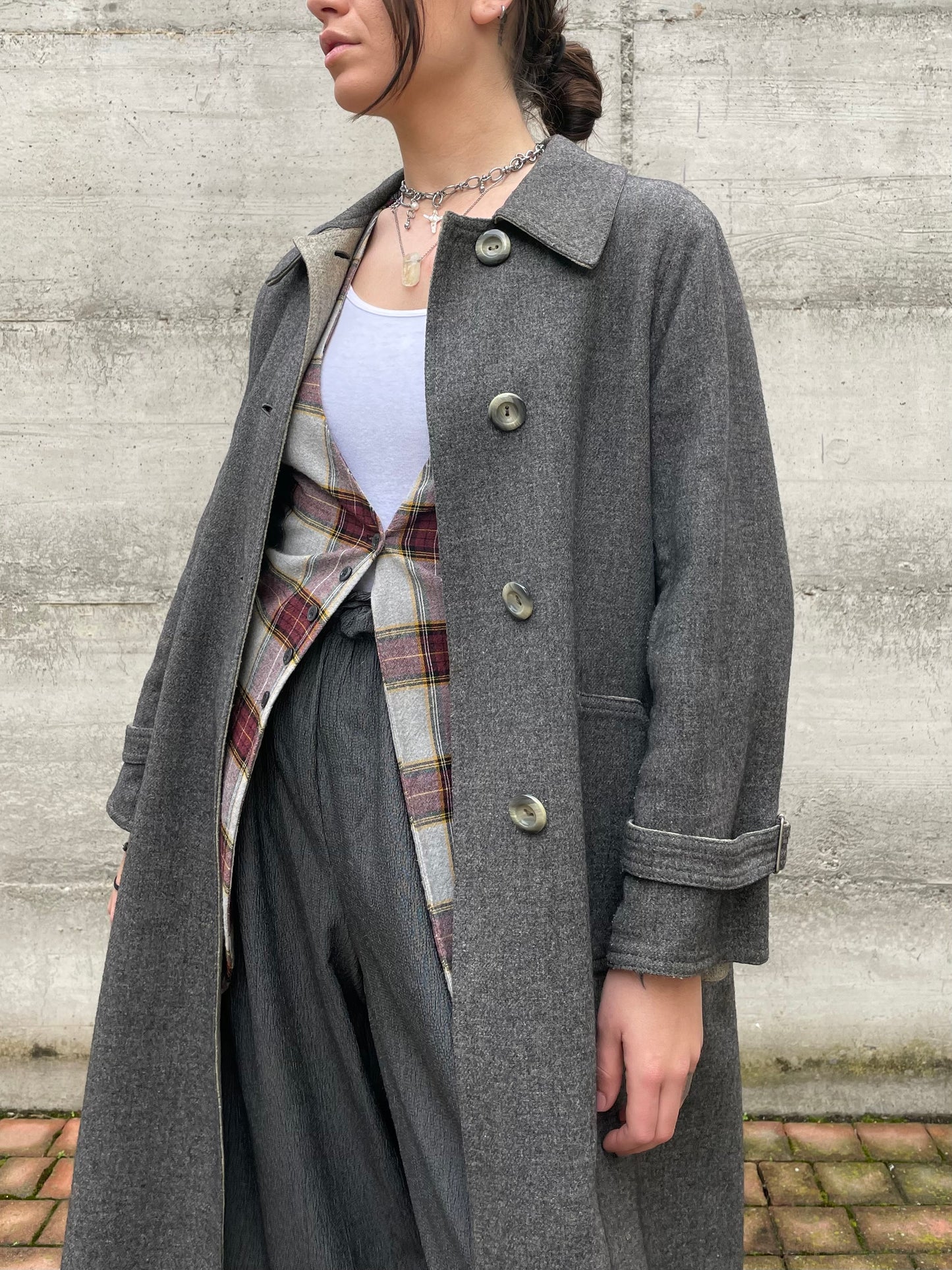 Spolverino mezza stagione lana cotta grigio - M