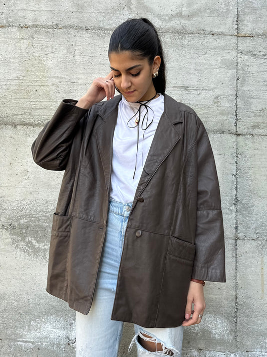 Giacca 80s donna cioccolato in vera pelle nappata