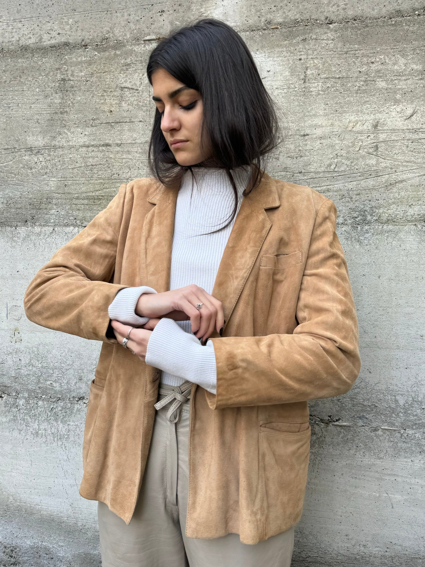 Blazer donna monopetto in renna color biscotto