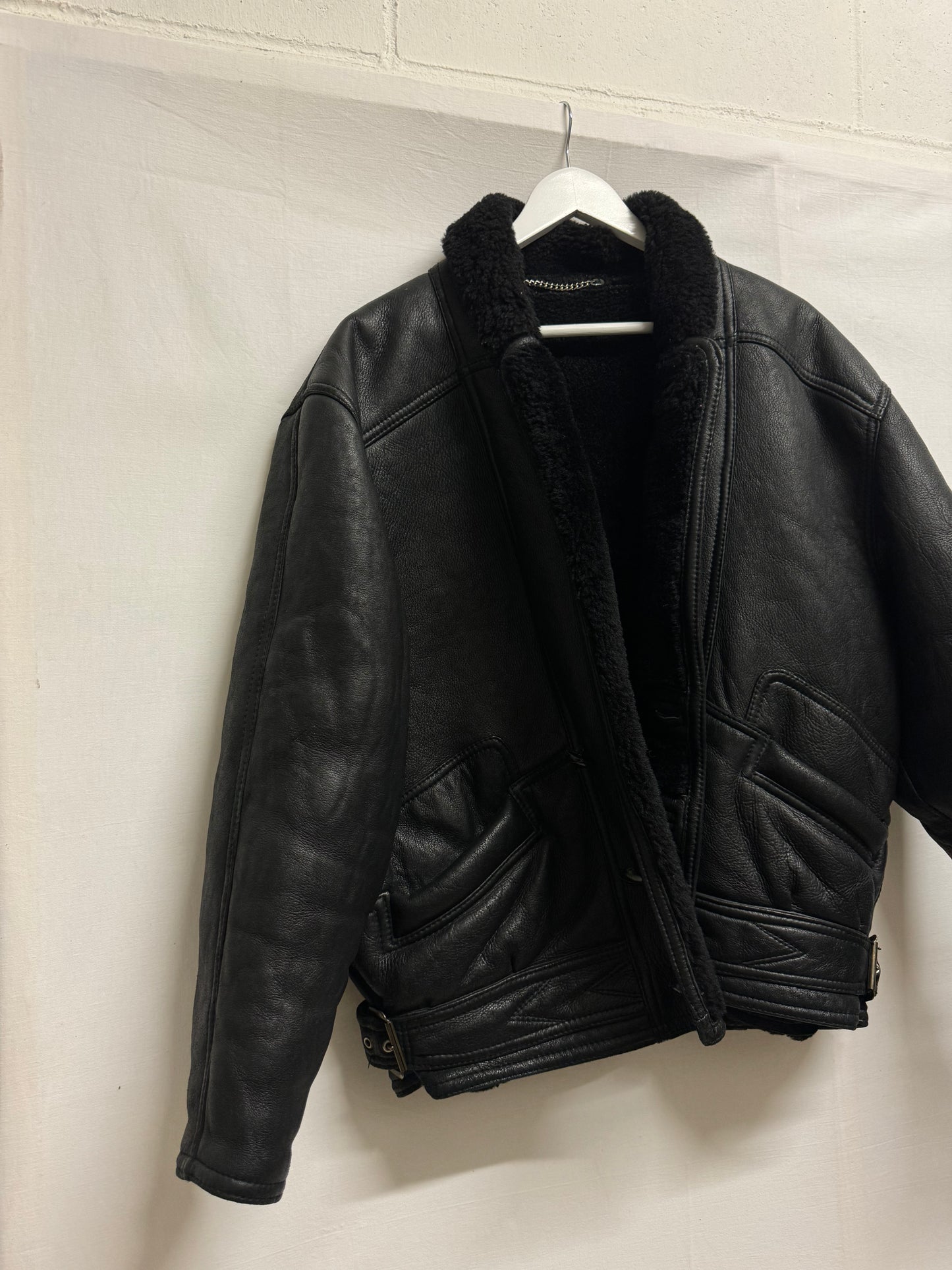 Bomber in montone Shearling nero, taglia 48it uomo