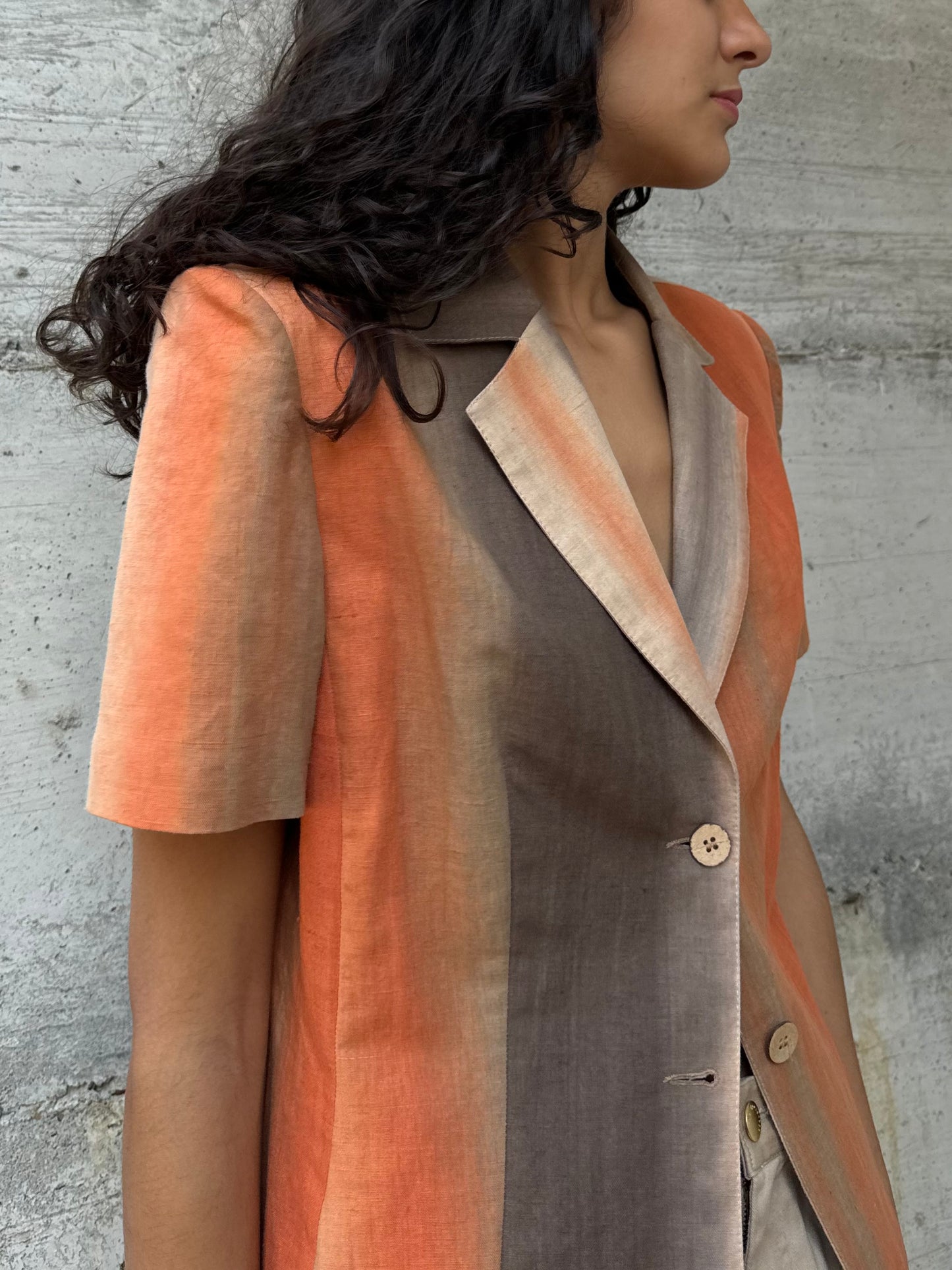 Blazer a manica corta sartoriale in misto lino e cotone