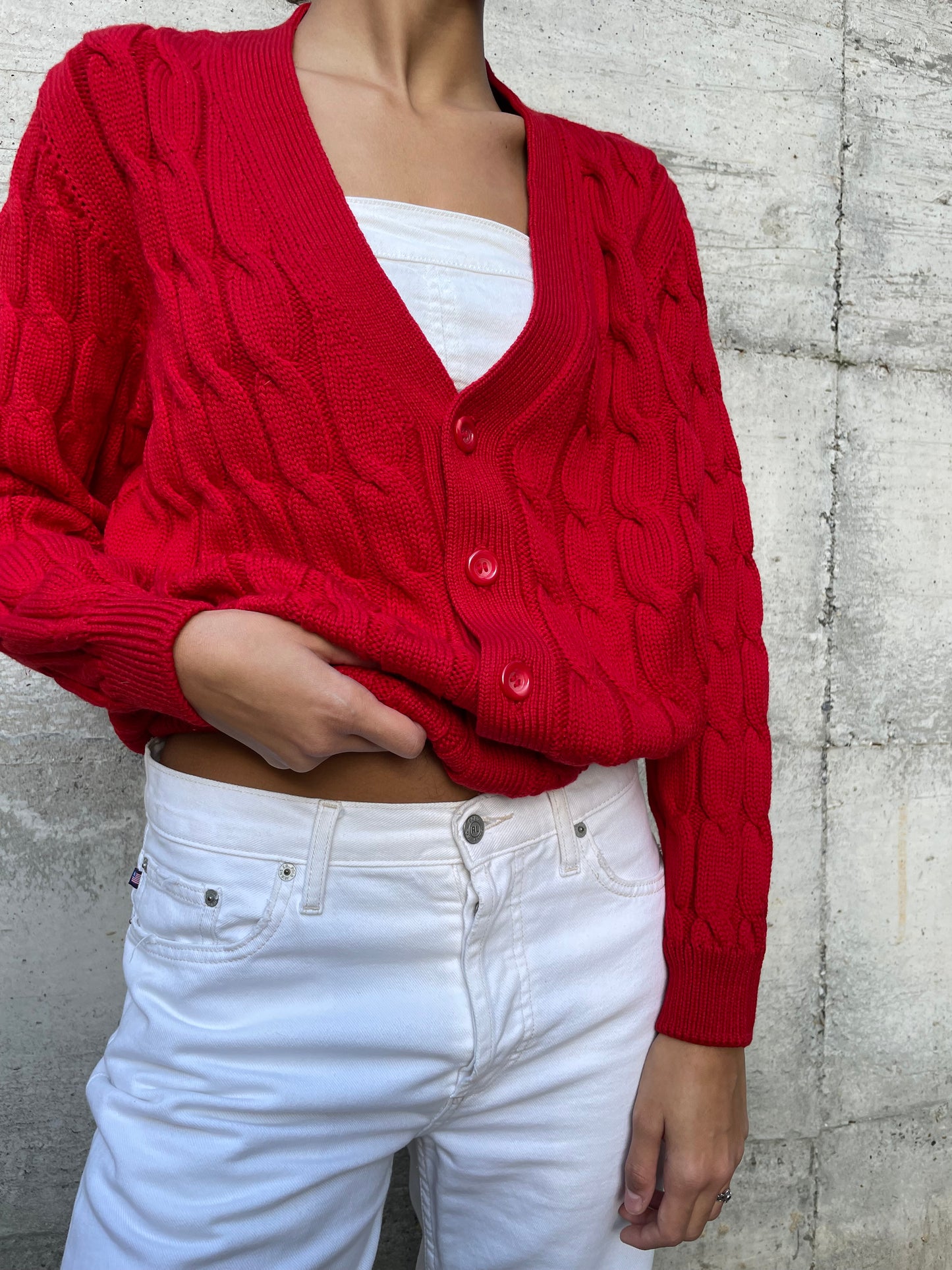 Cardigan sartoriale misto lana e cotone, rosso acceso - taglia M