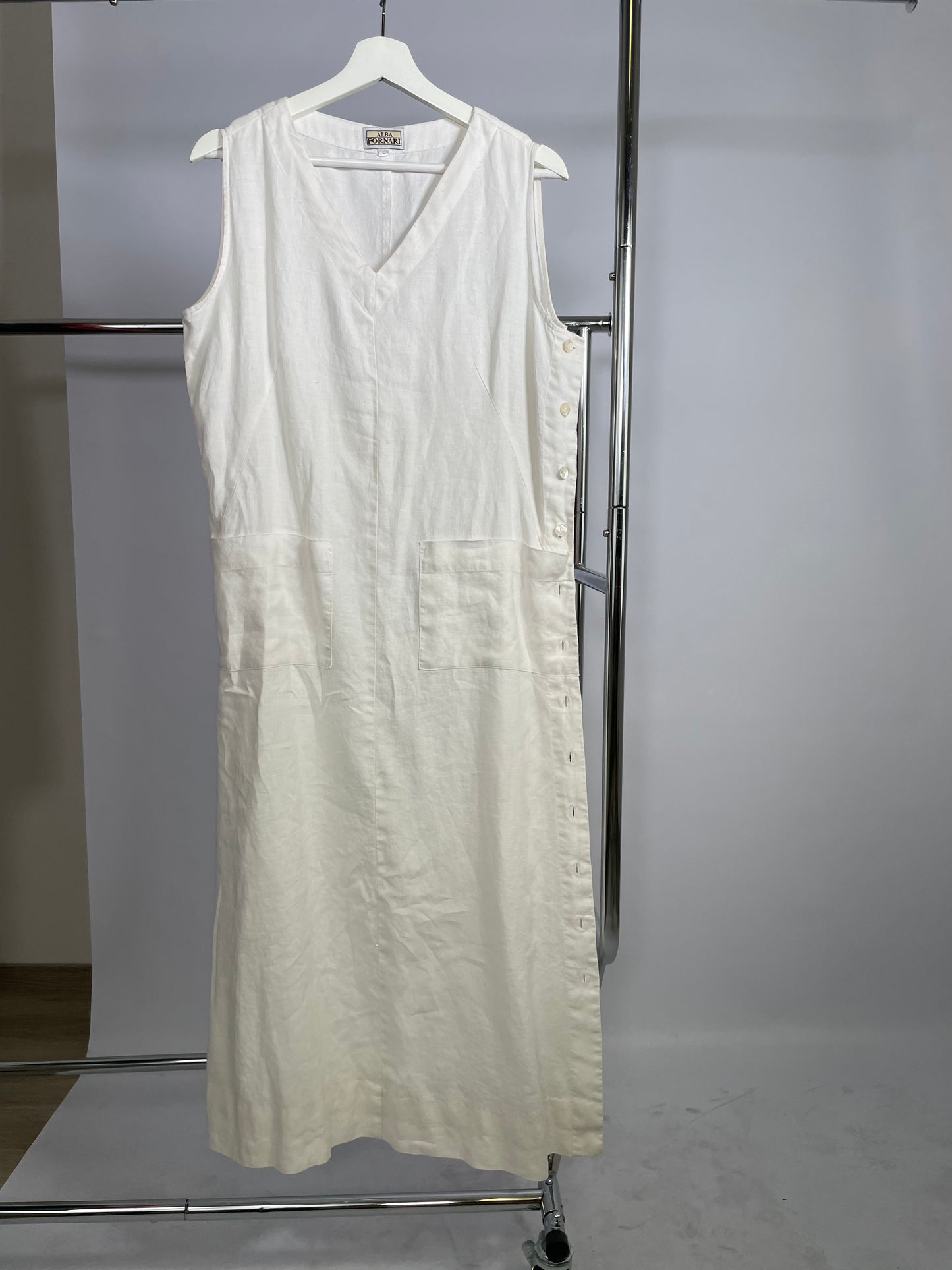 Abito midi sartoriale 100% lino bianco - Alba Fornari - taglia M