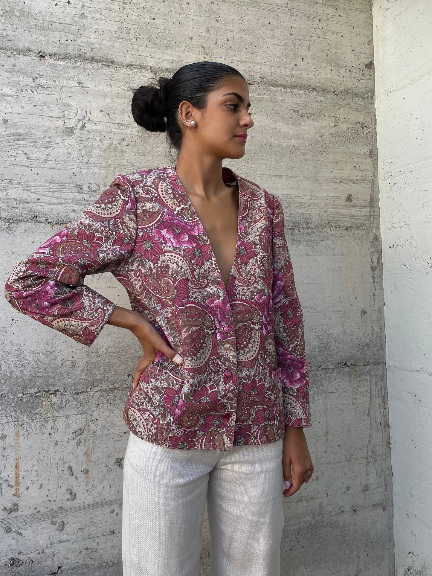 Blazer sartoriale in misto cotone fantasia - taglia M