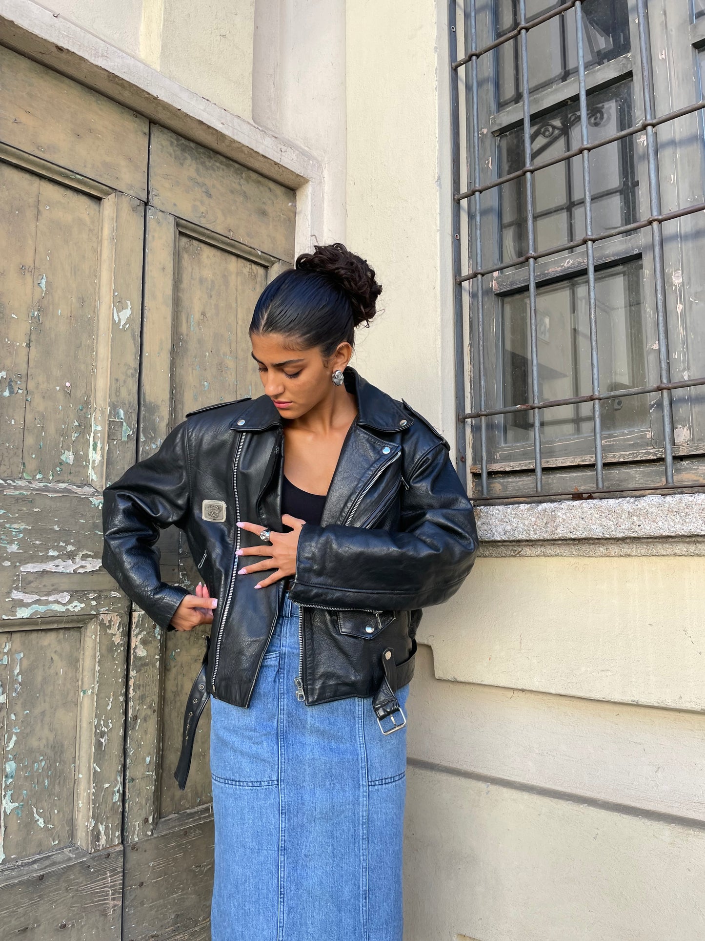 Chiodo Carlton in vera pelle nero, taglia M uomo