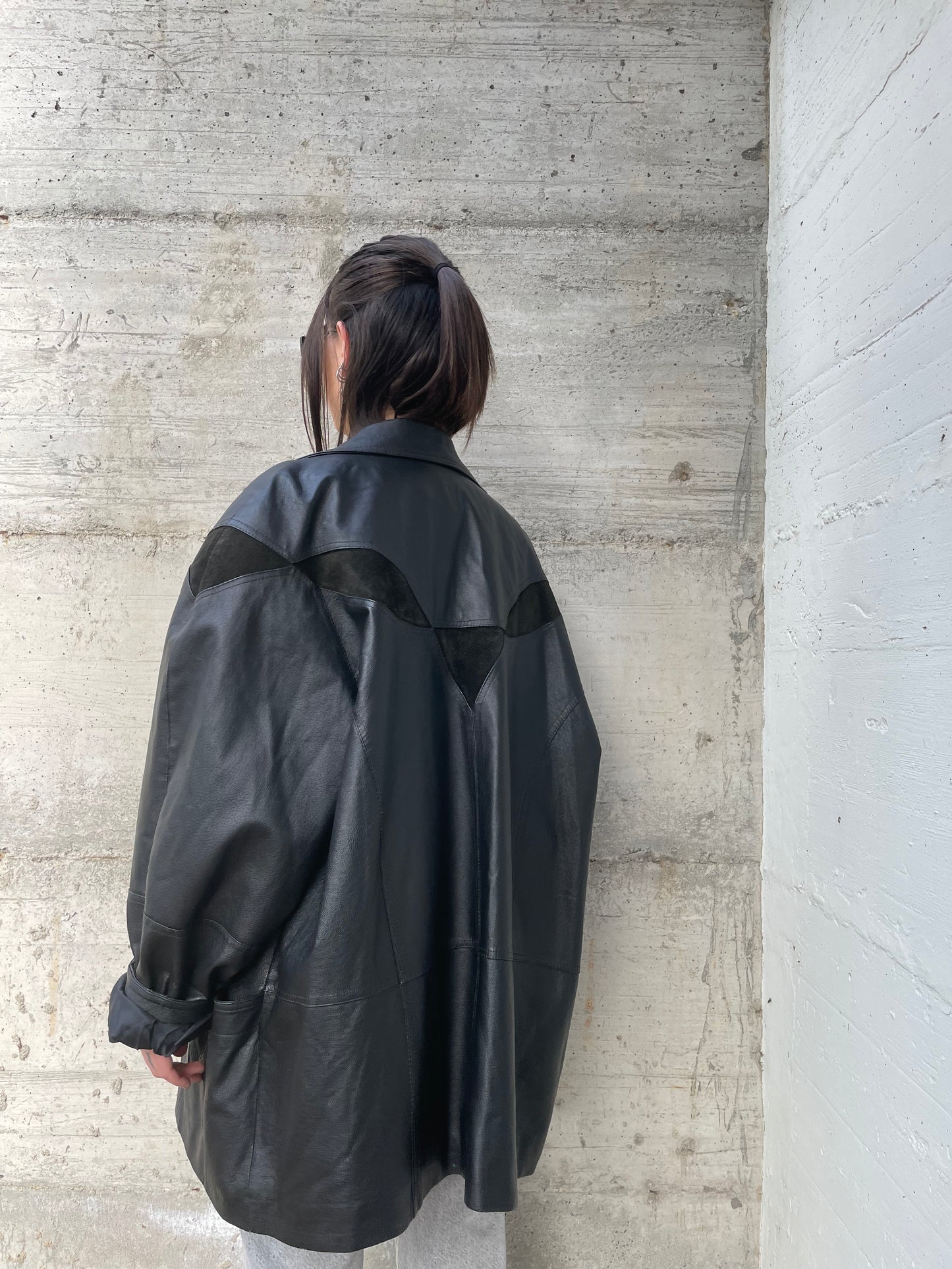 Giacca 80s vera pelle nera - inserti camoscio