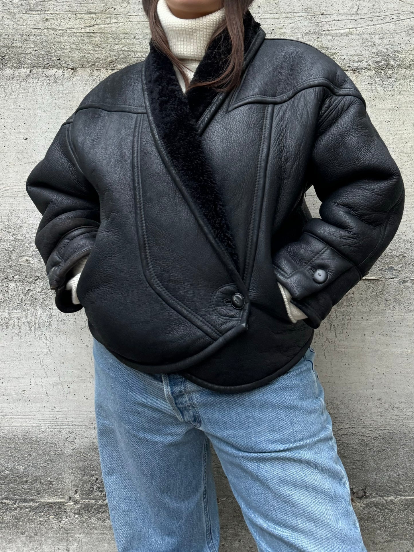 Montone Shearling cropped 80s, rara taglia 44it donna