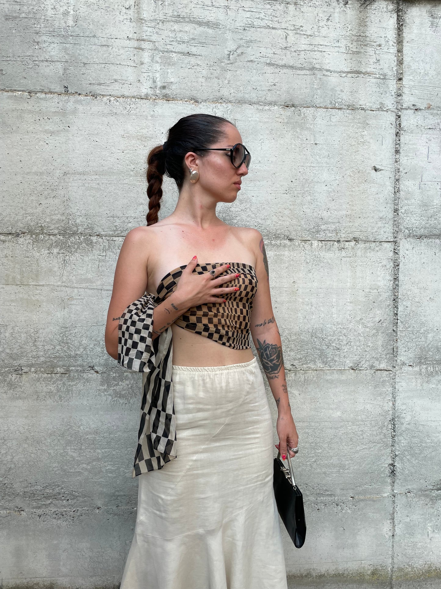 Foulard vintage Made in Italy check - 33x160cm