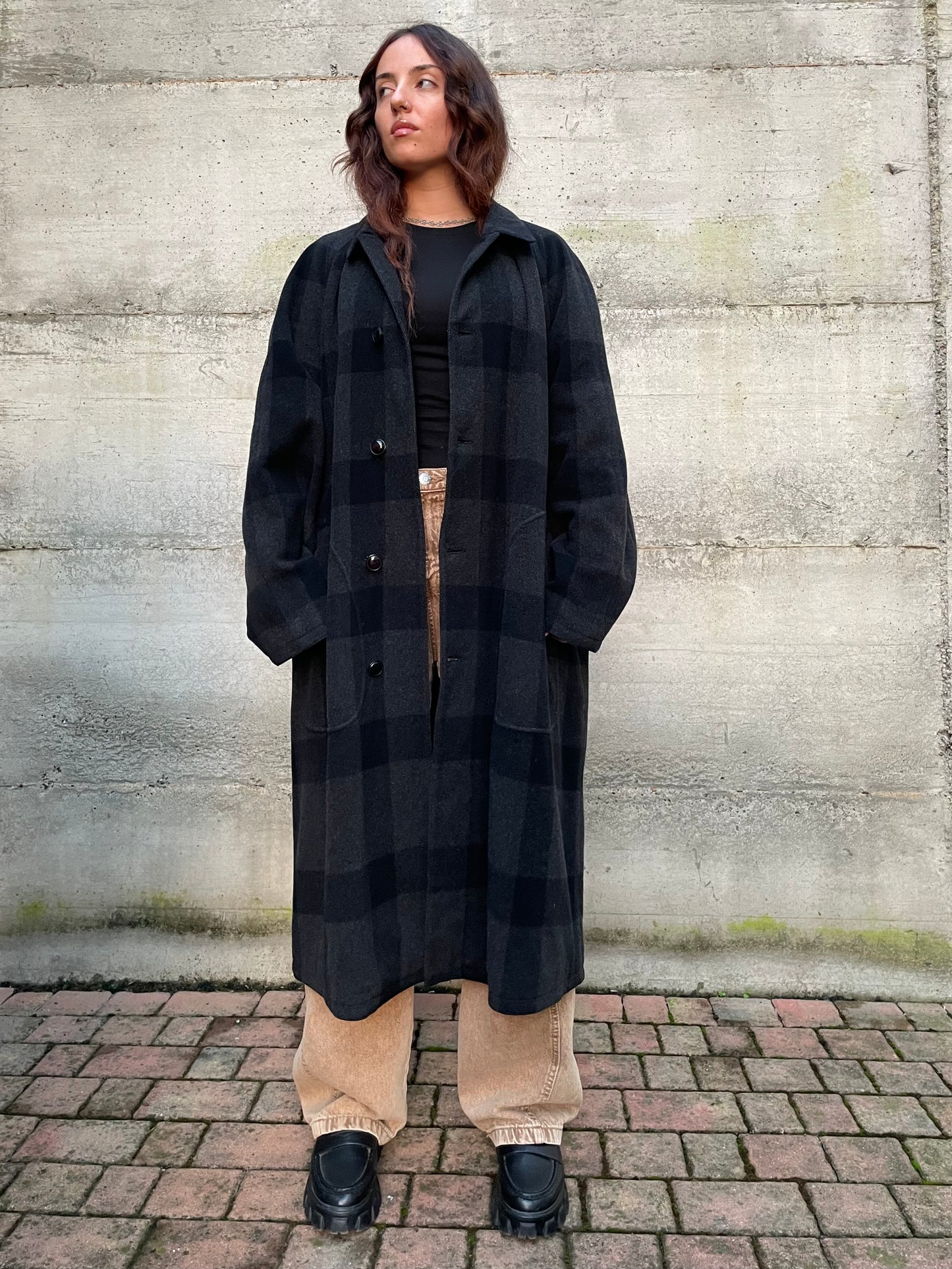 Cappotto Oliver by Valentino tartan grigio scuro, 100% lana - taglia M uomo